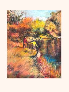 Polish Pond in Drawing. Set in the Fall.